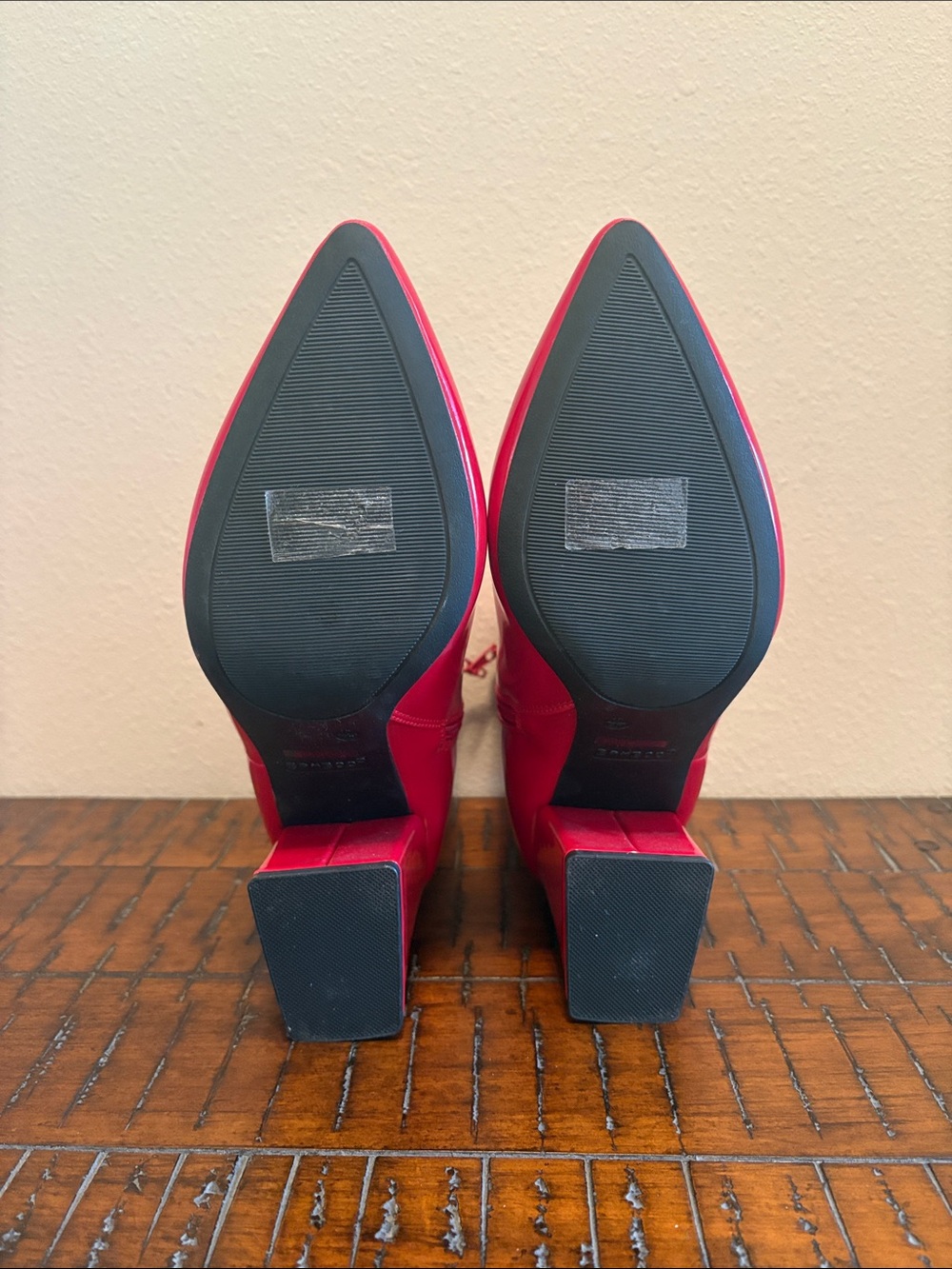 BAMBOO Patent Leather Red Heeled Ankle Boots Size 10 - Picture 6 of 7